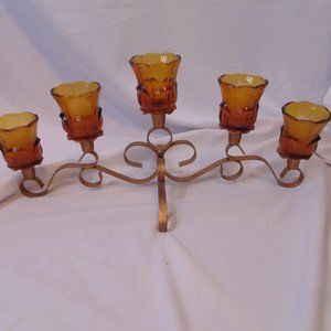 Vintage MCM amber glass table candle holder
